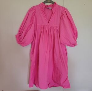 Never a Wallflower "High Neck" Puff Sleeve Pink Dress